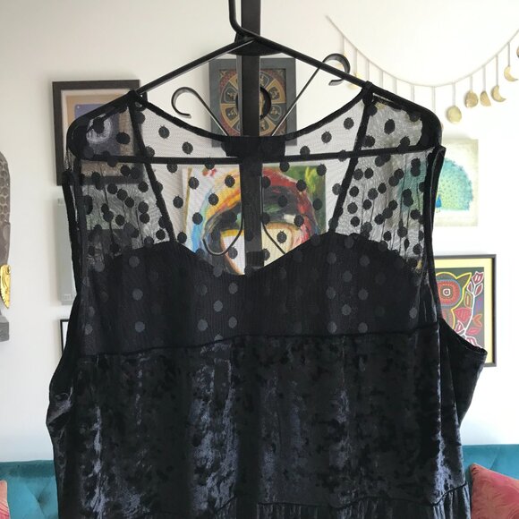 CHELSEA STUDIO size 1X Black Crushed Velvet & Sheer Mesh Whimsigoth Dress - Picture 4 of 5